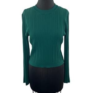 BARNEYS x Forever 21 Green Sweater Crop Top Crew Neck Ribbed Knit Size 1X